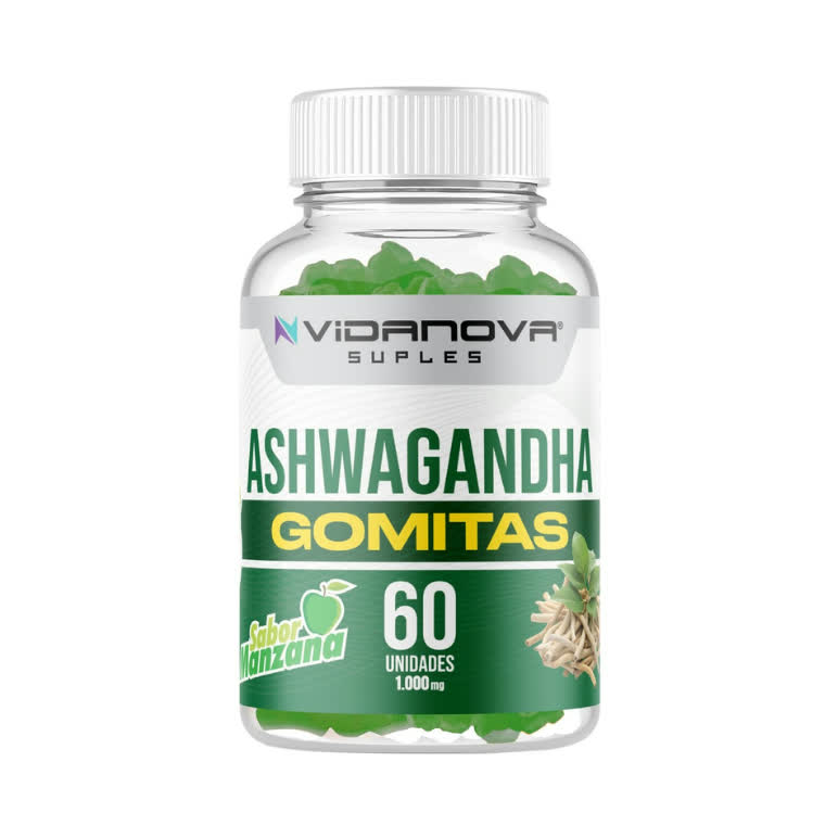 Frasco de gomitas de ashwagandha sabor manzana, 60 unidades